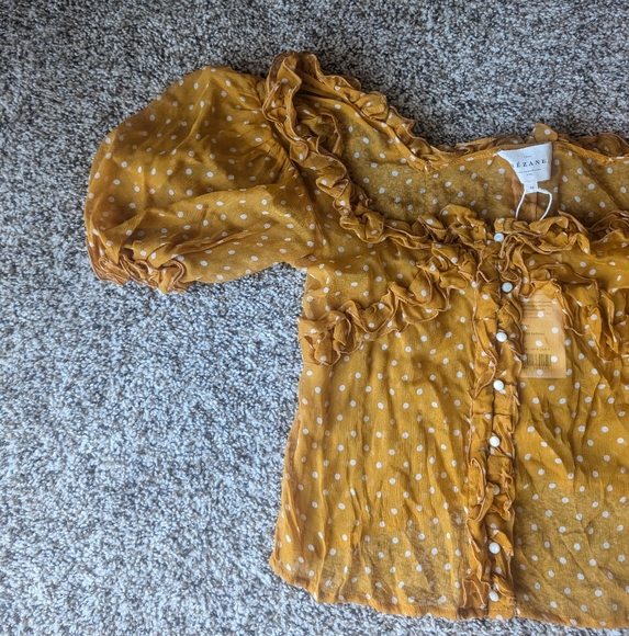 Sezane NWT Wood Top in Yellow with Polka Dot Print - Picture 5 of 15